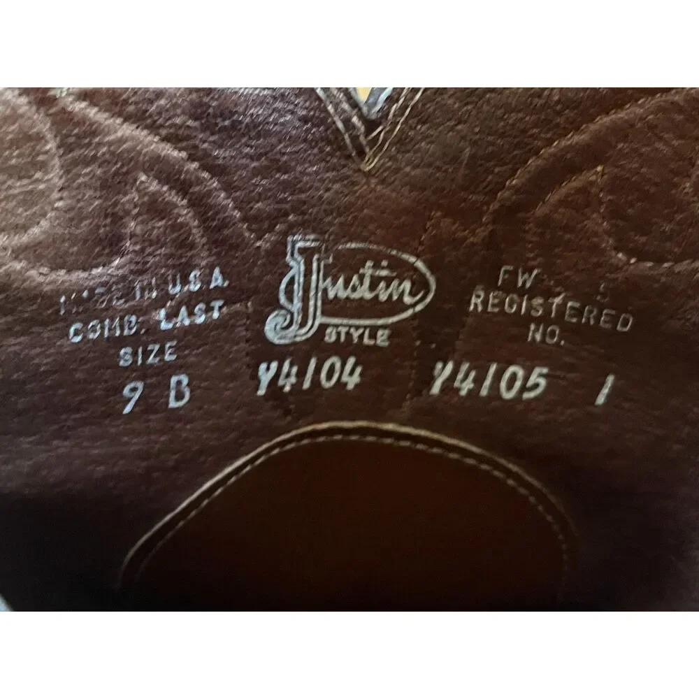 Justin Brown Teju Horned Lizard Leather Western Cowboy Boots Shoes   Mens Size 9